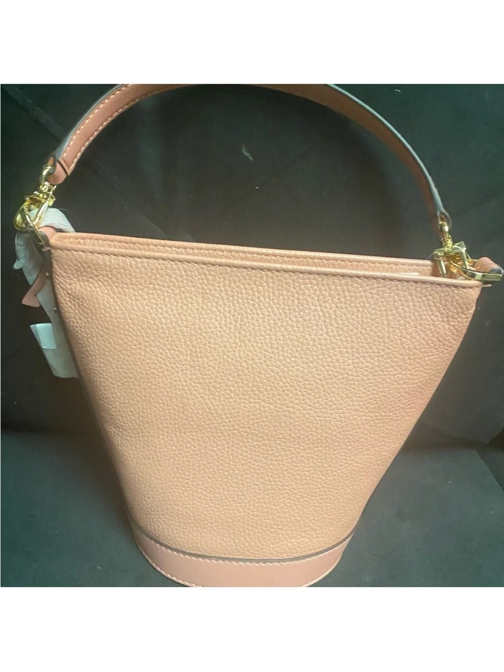 Michael Kors Rose Pink Leather Bucket Shoulder Bag with MK Charm